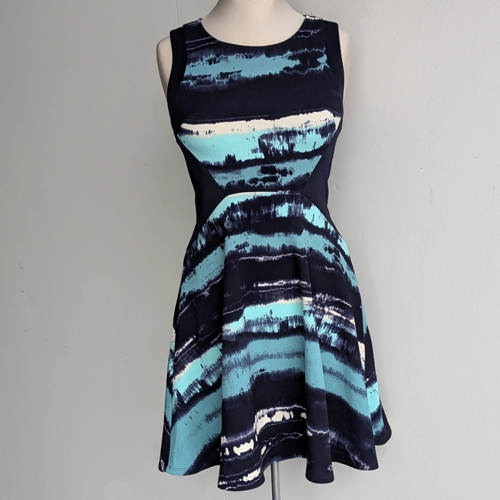 Sleeveless Fit & Flare Dress Abstract Print Mini  Dress